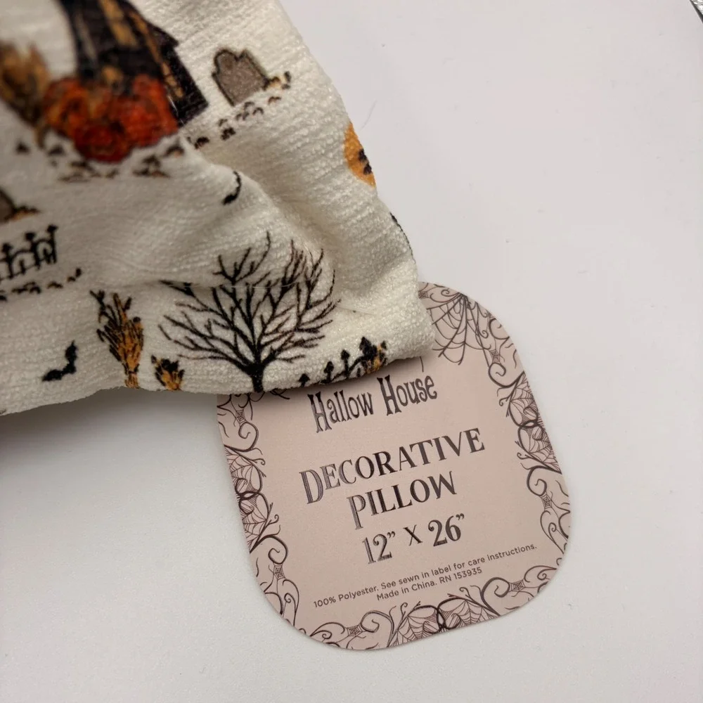 Hallow House Halloween Luxe Plush Throw Blanket and Decorative Pillow Set Cream